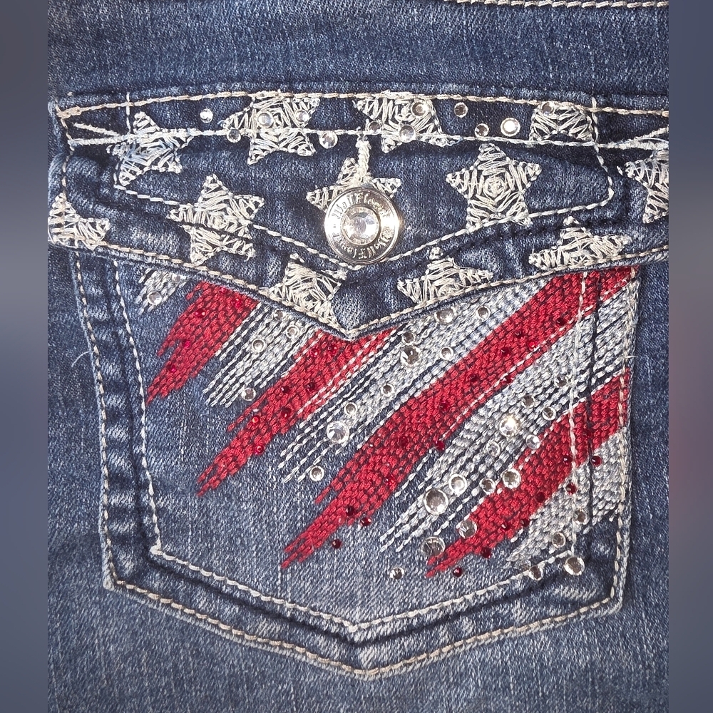 Jean Shorts Blue and Red Patriotic Design (SHO24) - Picture 7 of 11